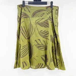 Kenar A Line Printed Skirt Women's Size 8 Olive Green‎ Pleated Embroidery